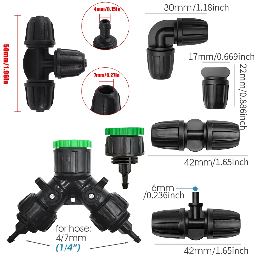 1/4'' Hose Adjustable Nozzles Spray Watering Kit for Vegetable Misting Cooling System Lawn  Mistorizer Garden Greenhouse Plants