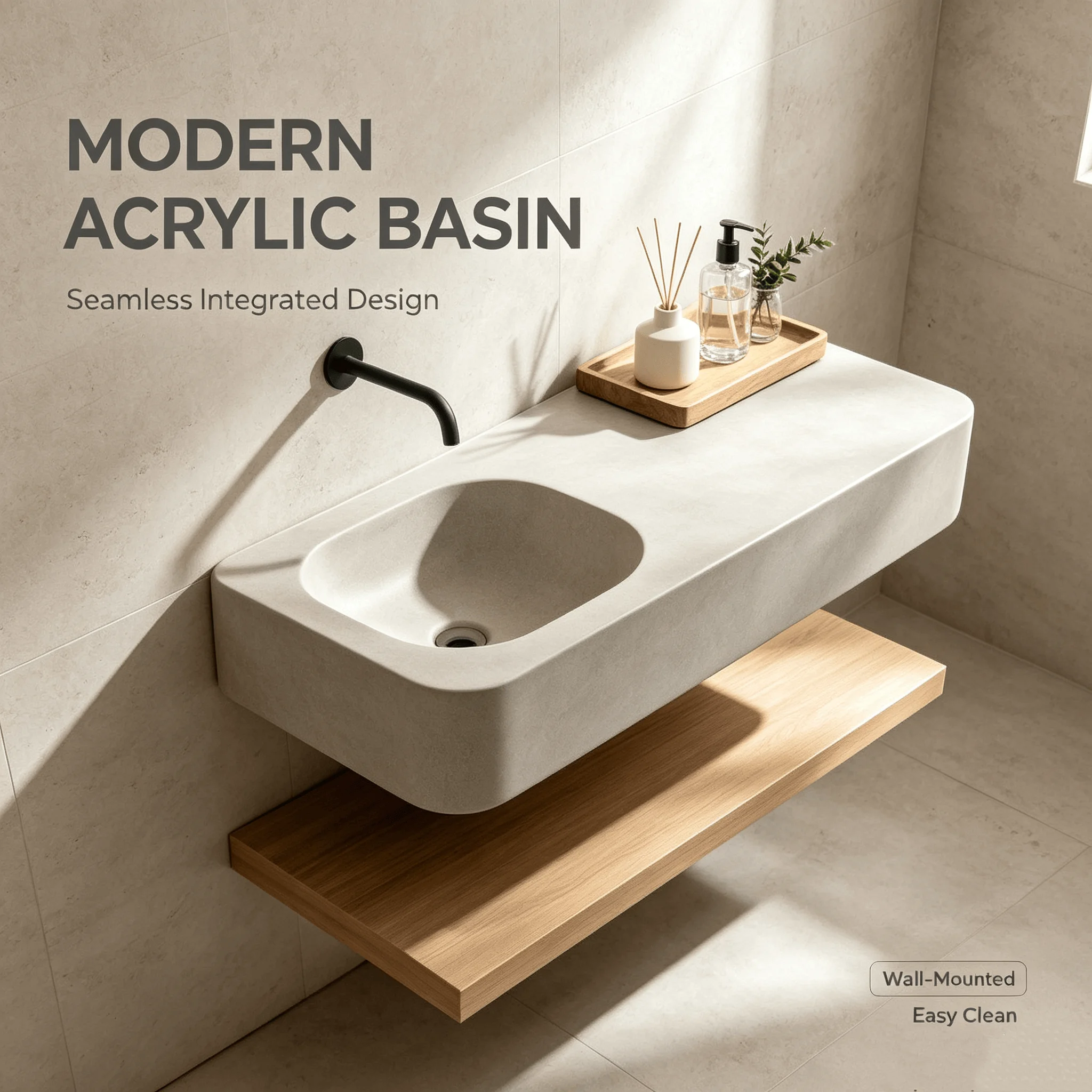 Modern Wall Mounted Bathroom Vanity Cabinet with Acrylic Solid Surface Integrated Sink Dual Layer Storage OEM ODM Hotel Villa