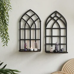 1/3Pcs Gothic Wooden Hollow Cathedral Arch Frame Candlestick Storage Rack Crystal Display Stand Home Room Wall Decoration