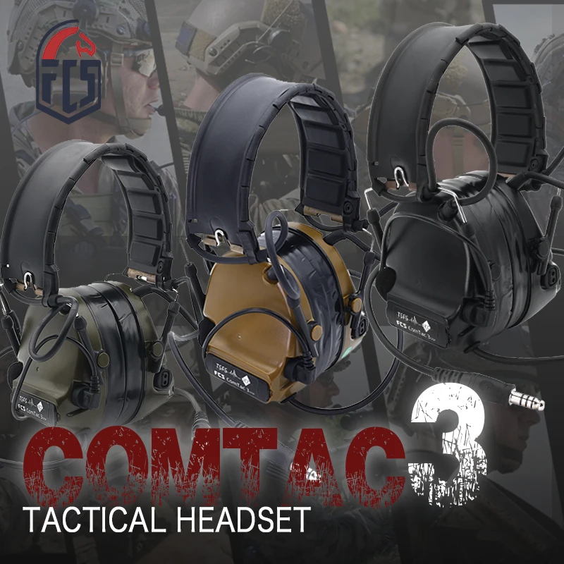 New Version FCS-Tactical Comtac III 3 Headset Noise Reduction Headphone Earmuffs Shooting Protector for Walkie-Talkie PTT Radio