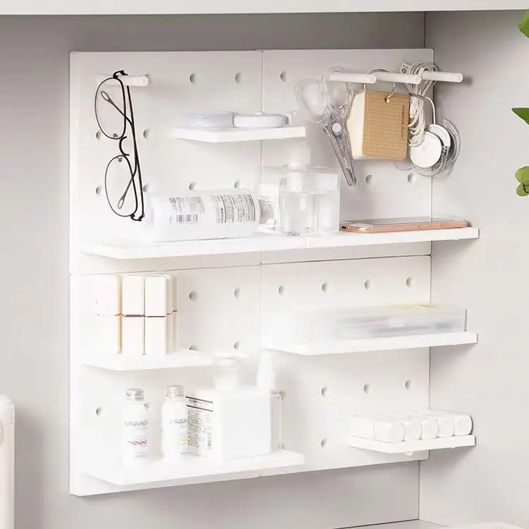 No Punch Wall Mounted Light Luxury Perforated Board Storage Rack Student Dormitory Desktop Wall Storage Decoration