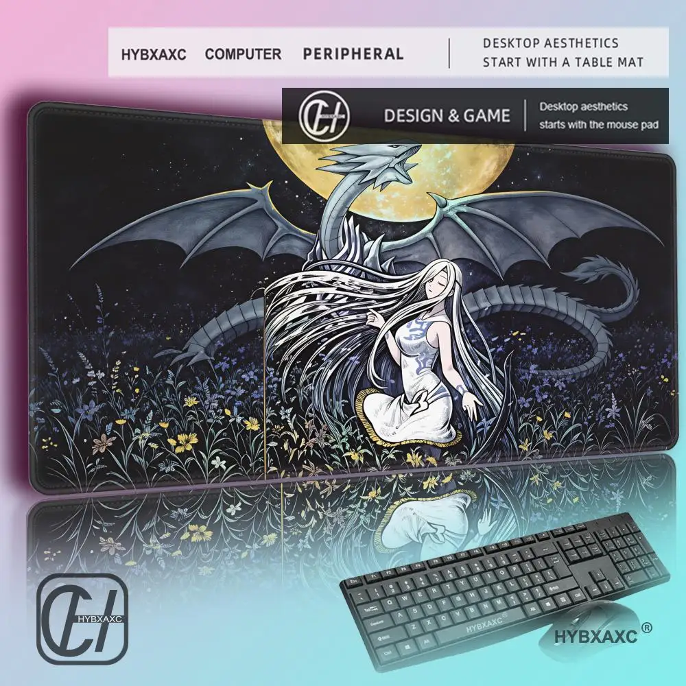 HYBXAXC Yu-Gi-Oh Blue-Eyes White Dragon Moonlight TCG Playmat Sewn Edge Anti-slip Card Game Mouse Pad