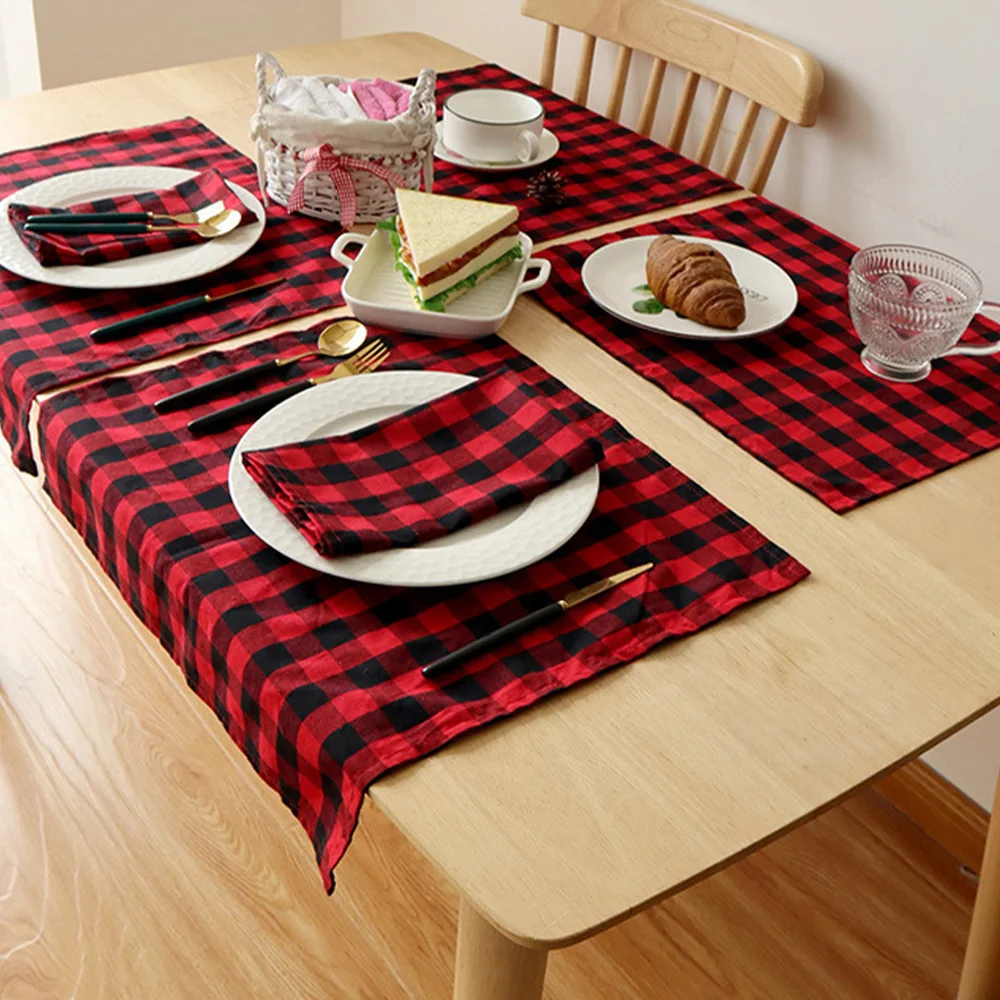 Chemin de Table de Noël à Carreaux Rouge et Noir, Décorations pour la Maison, Cadeaux