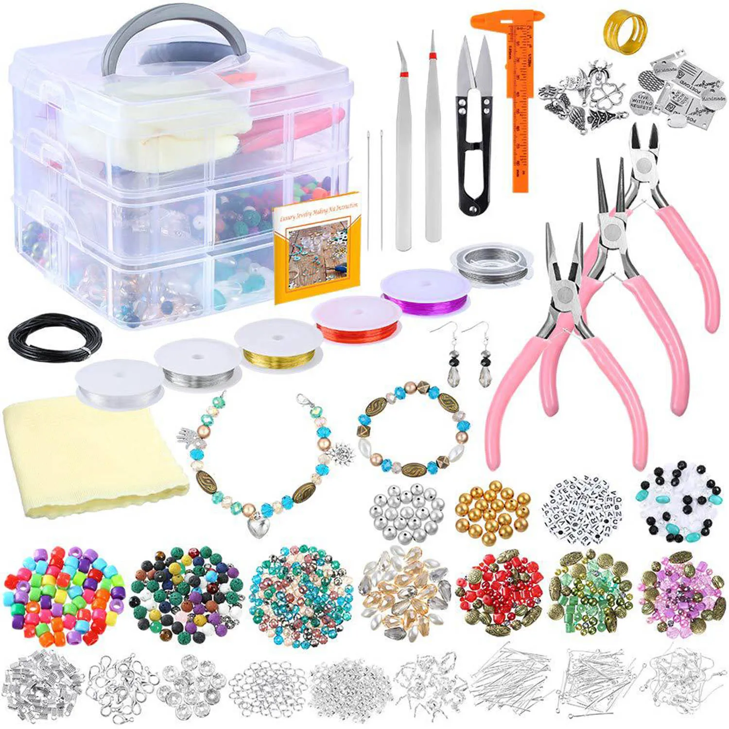 1197PCS DIY Beads Jewelry Making Supplies Kit for Bracelets Necklaces Earrings Making Kids Girls Teens Christmas Birthday Gift