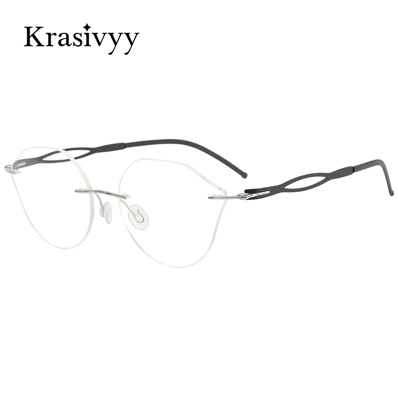 

Красивая оправа для очков из чистого титана без оправы, женская, безвинтовая, ультралегкая, полигональной формы, для оптических линз по рецепту