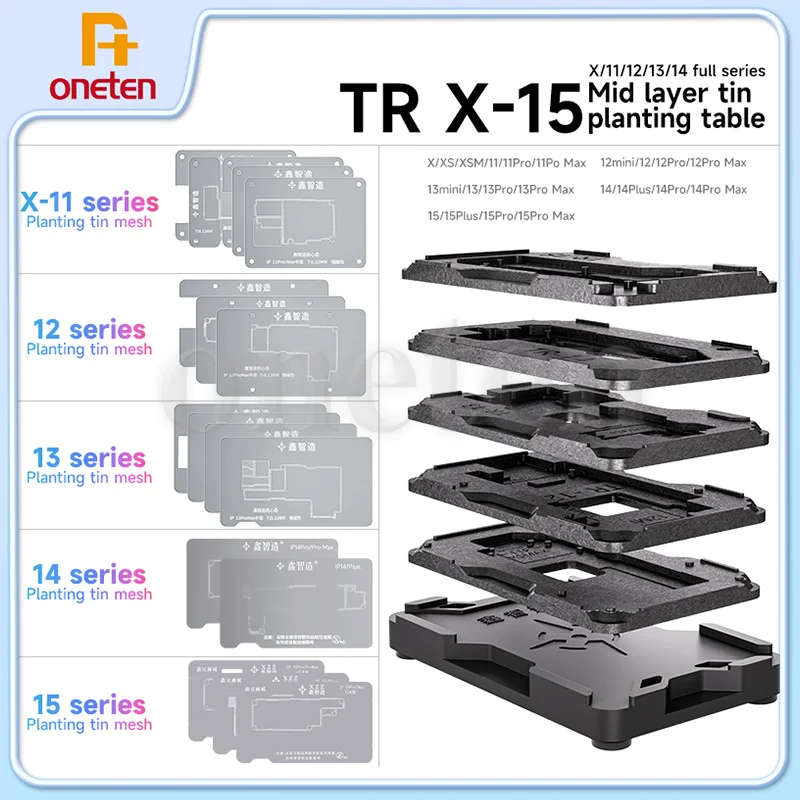 18in1 X-15PM Interposer Reballing Kit XinzhiZao XZZ TR Planting Tin Template Middle Frame For iPhone X XR XS 11 12 13 14 Pro Max