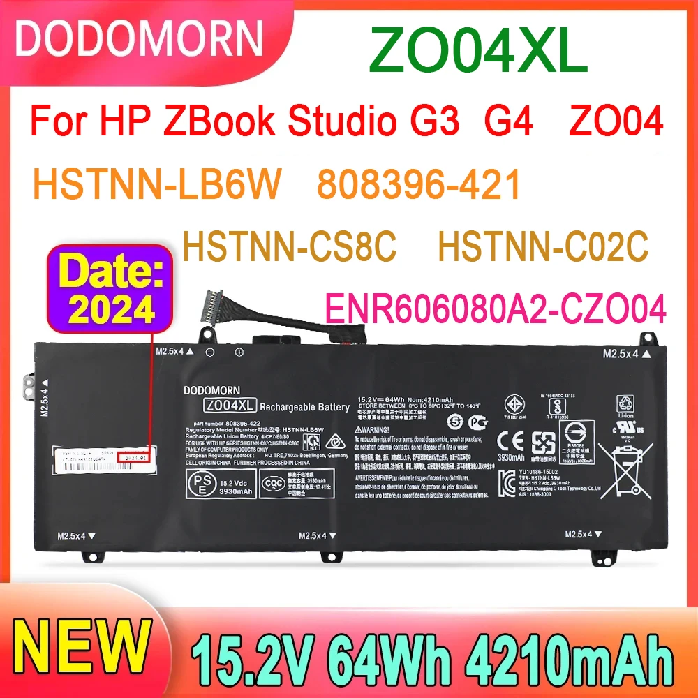 

DODOMORN ZO04XL Battery For HP ZBook Studio G3 G4 Laptop Series 808396-421 808450-001 HSTNN-CS8C HSTNN-C88C HSTNN-LB6W 64Wh ZO04