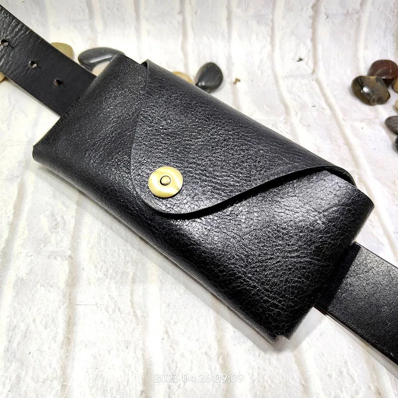 Horizontal Genuine Leather Cell Phone Waist Bag Sheath  Belt Pack Holster Hand-made ST