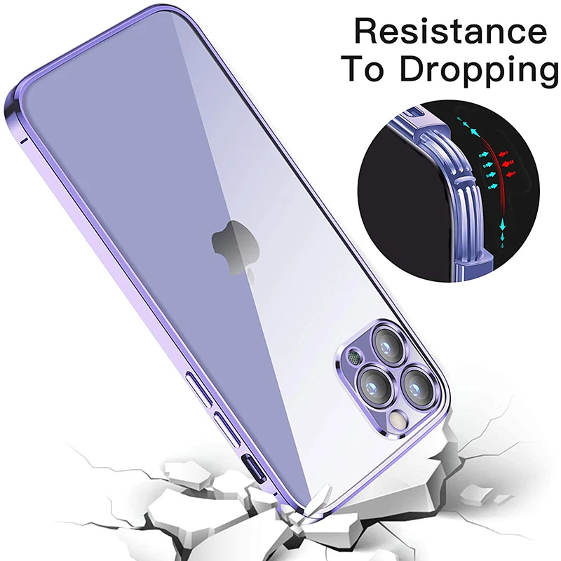 Luxury Plating Transparent Case For iPhone 11 12 13 14 Pro Max Square Frame Silicone X XR XS Max 8 7 Plus Clear Back Cover Case