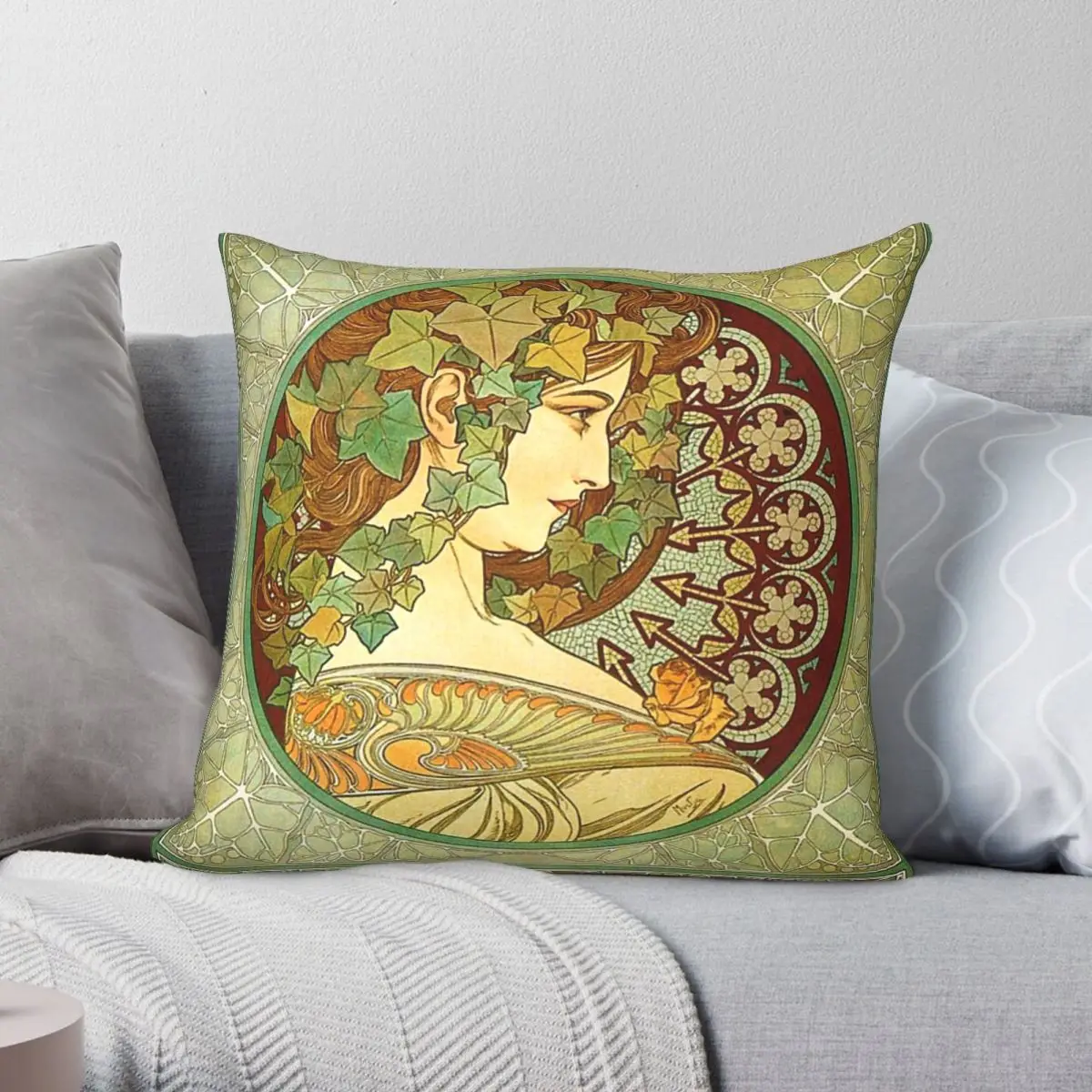 Alphonse Mucha Laura 1901 Square Pillowcase Polyester Linen Velvet Creative Zip Decor Sofa Seater Cushion Cover