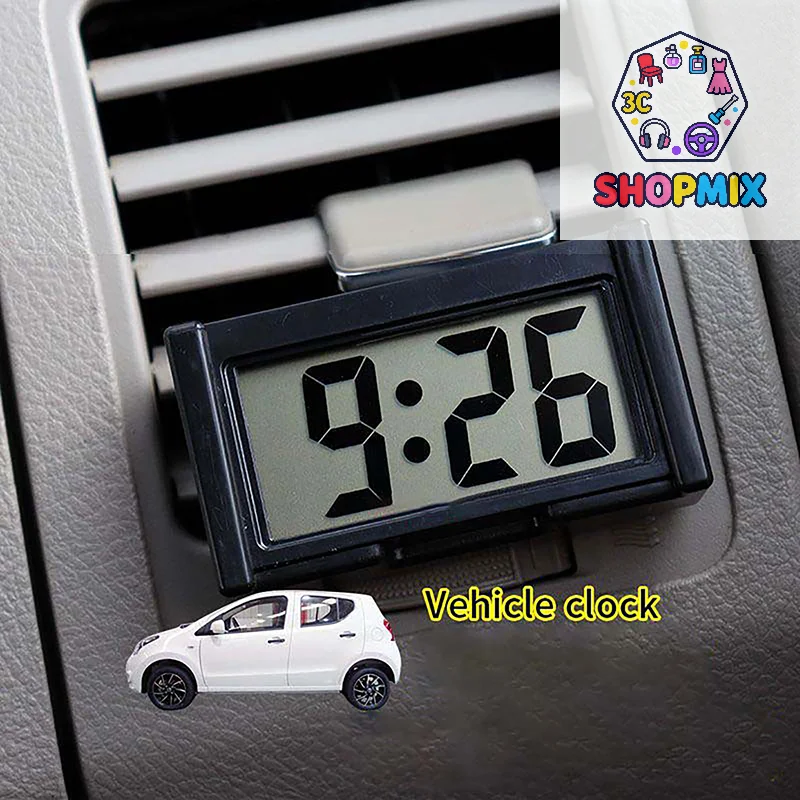 Mini Car Dashboard Digital Clock Vehicle Self-Adhesive With LCD Time Day Display