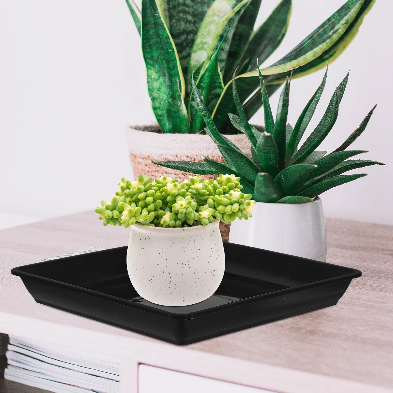 

5pcs Flower Pot Tray Square Plant Saucer Heat-Resistant Pp Material For Bonsai Indoor Garden Watering Tray Decor
