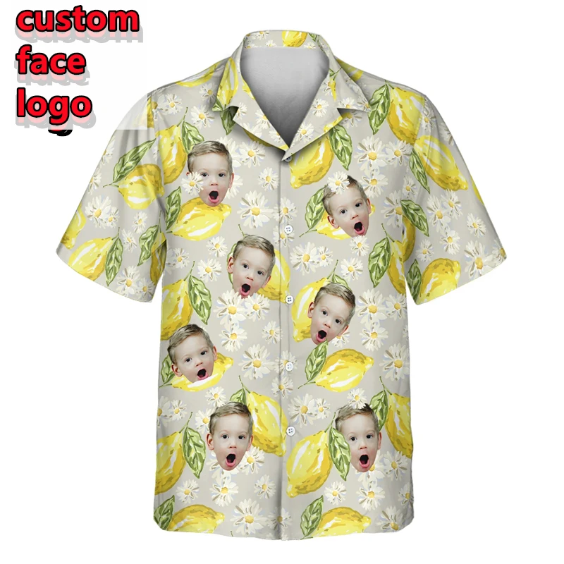 Custom Photos Hawaiian Shirt Men Women Fruits Pattern  DIY Personality Button Shirts Summer Funny Party Blouse Gift For Family