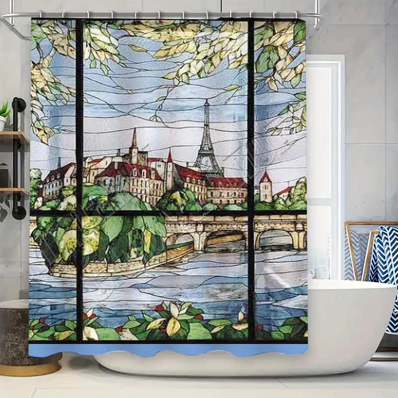 

Потрясающая занавеска для душа с парижскими пейзажами, витражный дизайн в европейском стиле для декора ванной комнаты