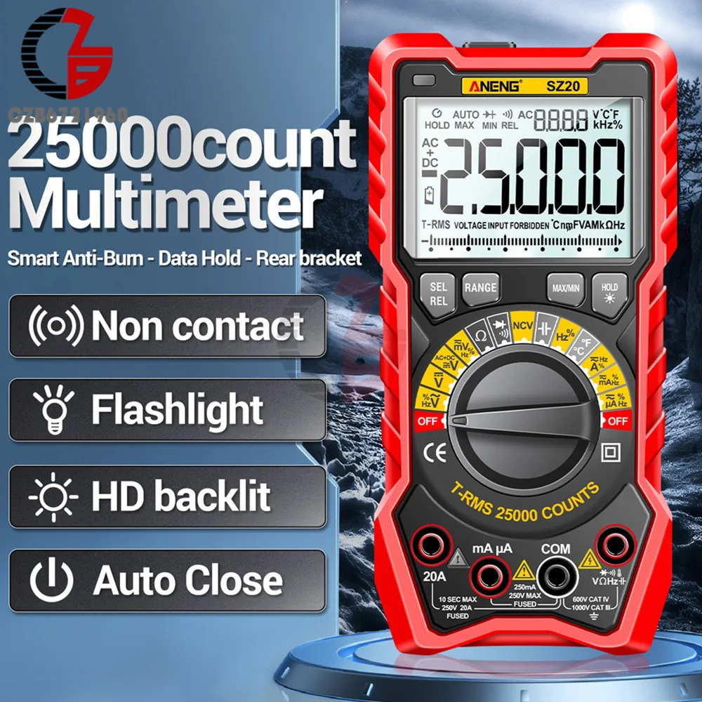 ANENG SZ20 25000 Counts AC/DC Digital Multimeter Professional Electric Current Meter Voltage Tester for Car Ohm Temp Capacitor