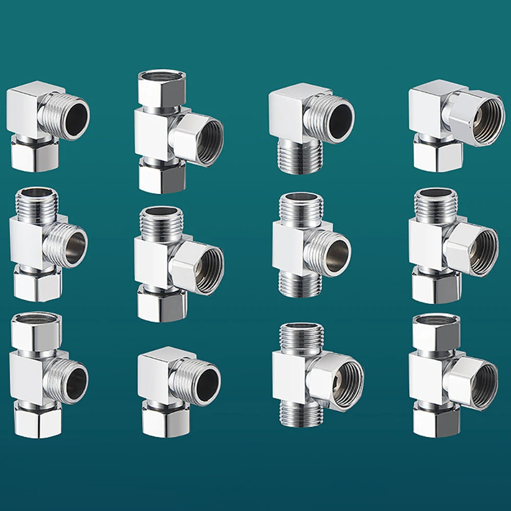 G1/2 Brass Three-way Splitter Live Connection Faucet Three-way Splitter One-in-two-out Joint Water Pipe Fittings
