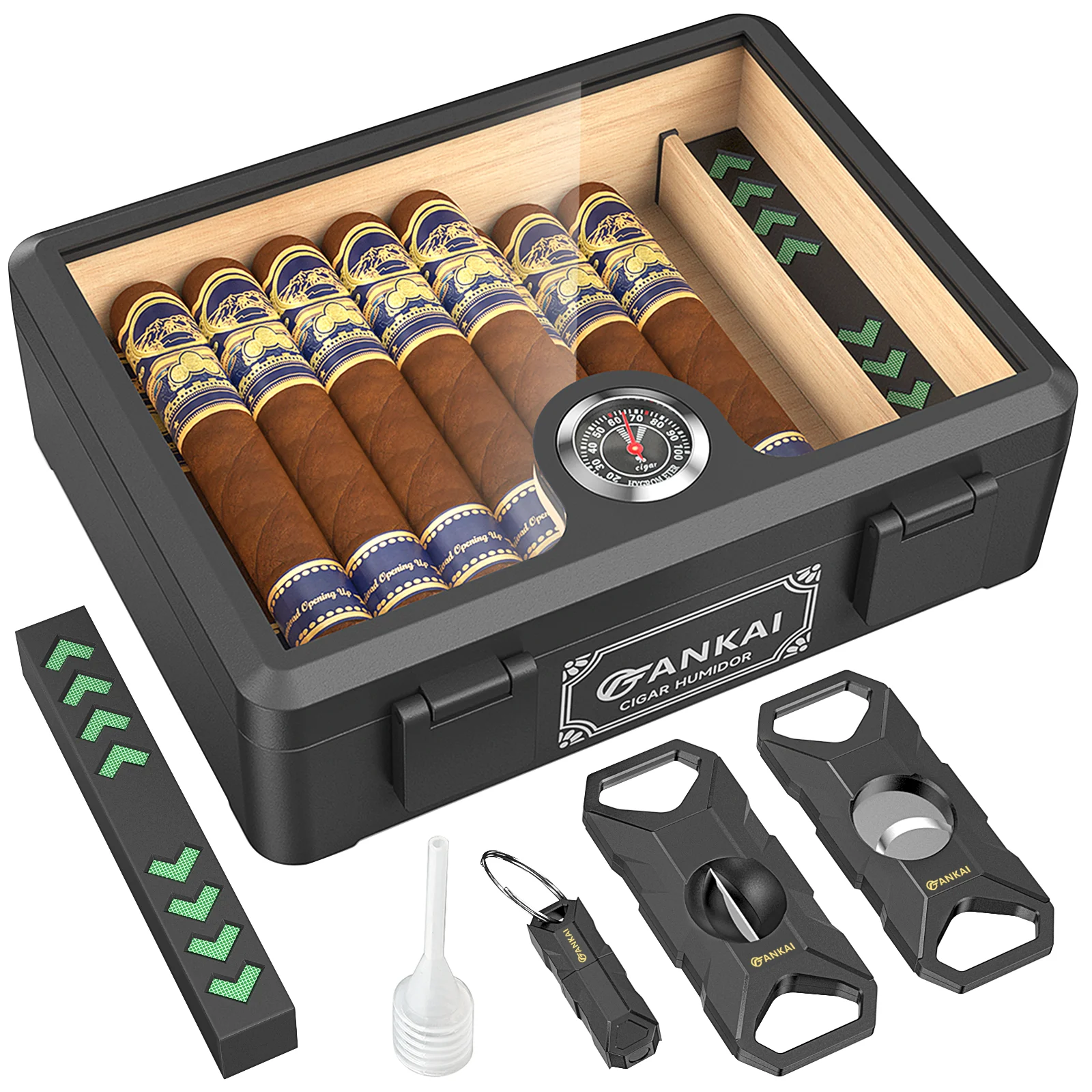 Cigar Humidor,Full Glass Top Cigar Box with Humidifier and Hygrometer,Crushproof Case,Cedar Wood Lining Storage for 20-25 Cigars