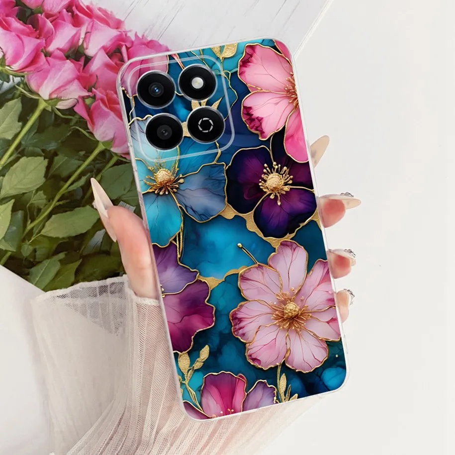 حافظة ذكية لهاتف Honor 200 2025 غطاء حماية جديد من السيليكون الناعم المطلي بالزهور الجميلة لهاتف Honor X7C 200Smart HonorX7c Fundas