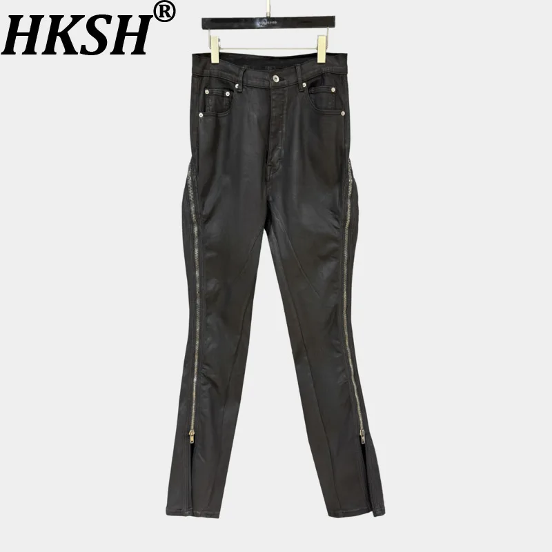 

HKSH Autumn Winter New Men's Tide Dark RO Style Zipper Slim Personality High Street Cargo Pants Chic Ins Gothic Overalls HK17276