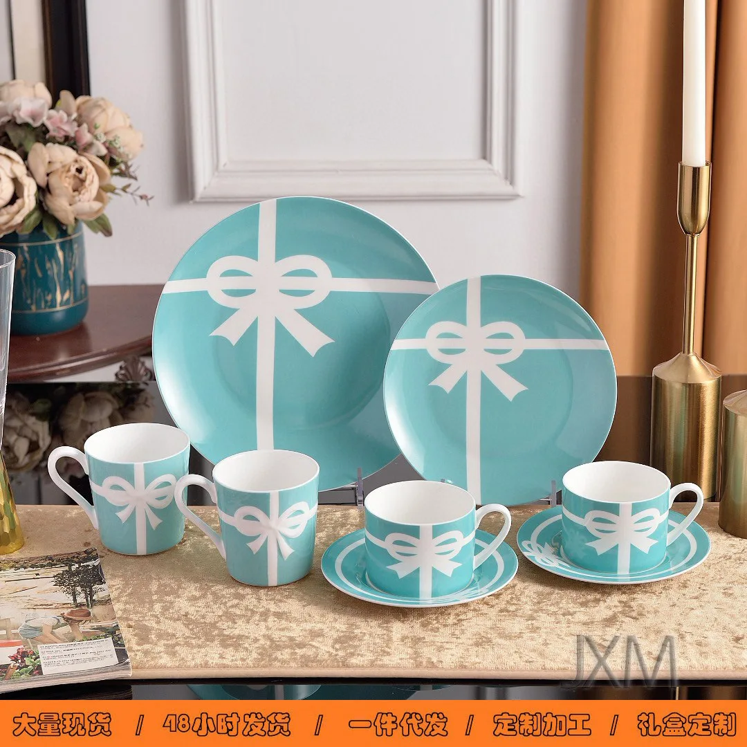 

European Bone China Bow Ceramic Tableware Nordic Western Food Soup Plate Mug Dim Sum Plate
