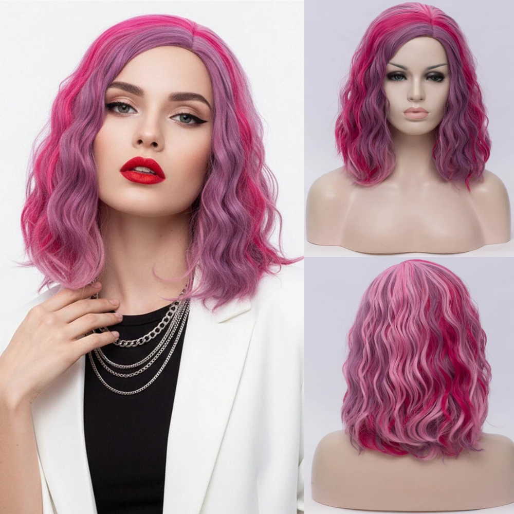 

MSIWIGS женские короткие розовые парики вьющиеся Ombre парик из синтетических волос для черно-белых женщин косплей парики Боб