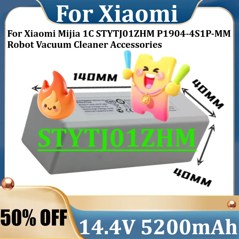 

For Xiaomi Mijia 1C STYTJ01ZHM P1904-4S1P-MM Robot Vacuum Cleaner Accessories New 4S2P 14.4V 5200mAh Battery