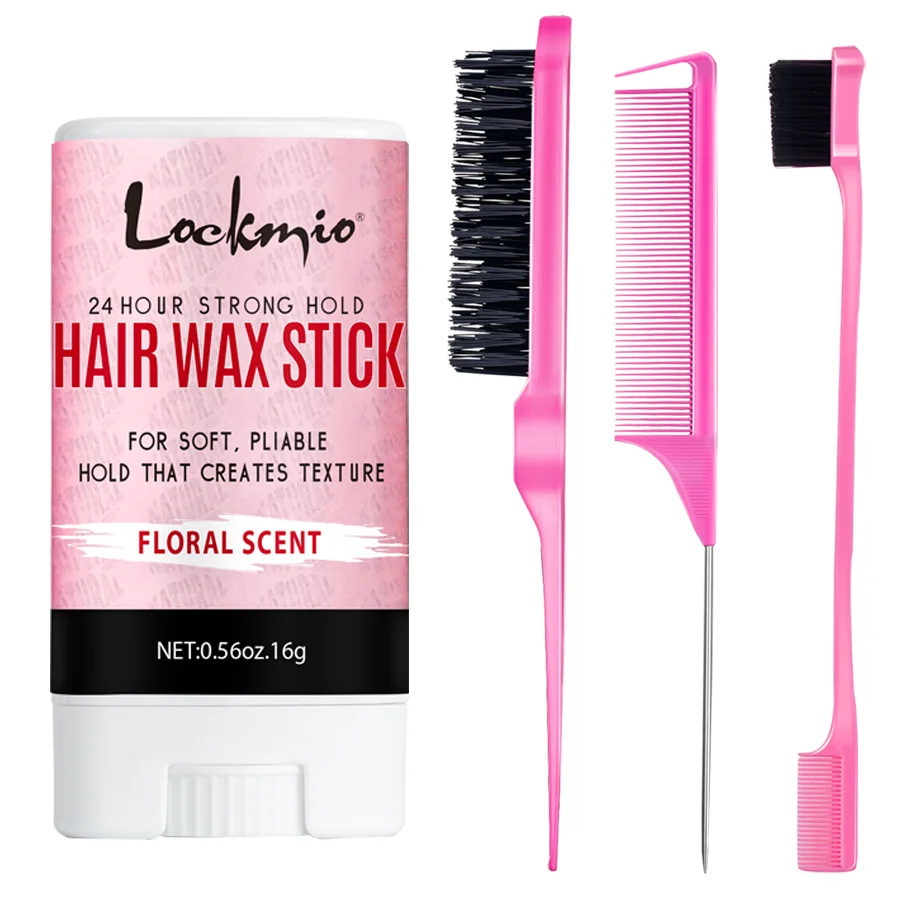 LOCKMIO Floral Scent Wax Stick Styling Smoothing Hair Pomade With Edge Control Brush Kit Anti-Frizz Flyaways For Natural Wigs