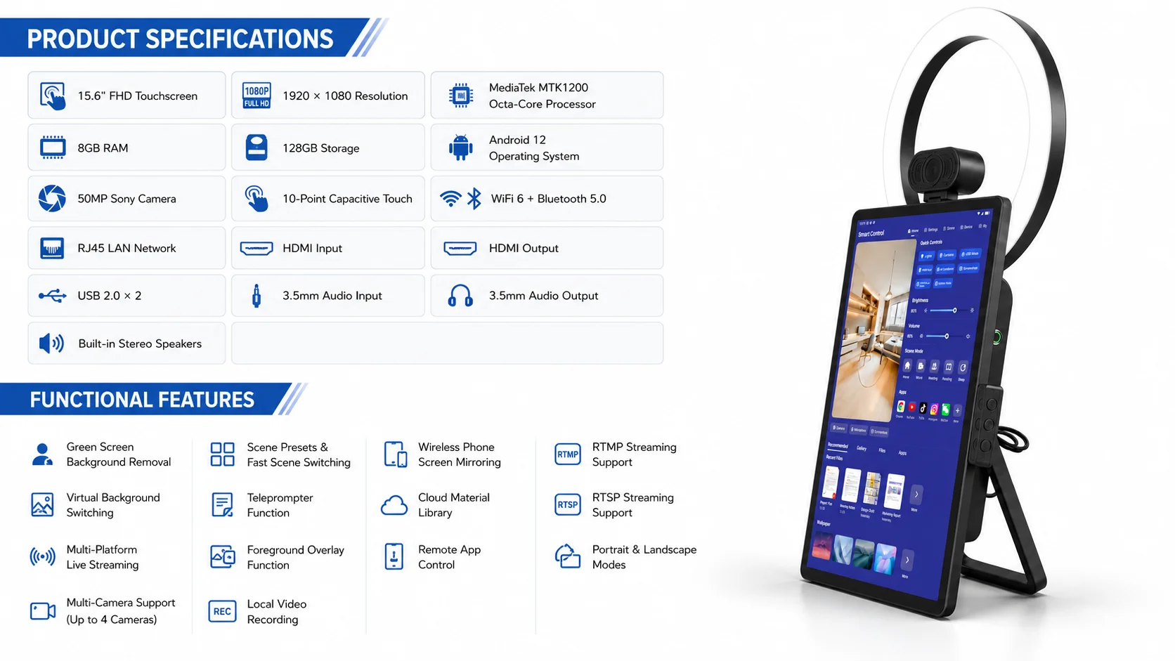 Professional Live Streaming Machine 15.6 Inch Touch Screen Streaming Workstation Multi Platform Broadcast Studio Equipment
