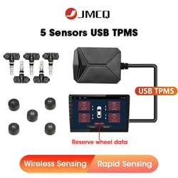 5 Sensors USB Android TPMS Car Tire Pressure Alarm Monitor System For vehicle Android Player Temperature Warning For Spare Wheel