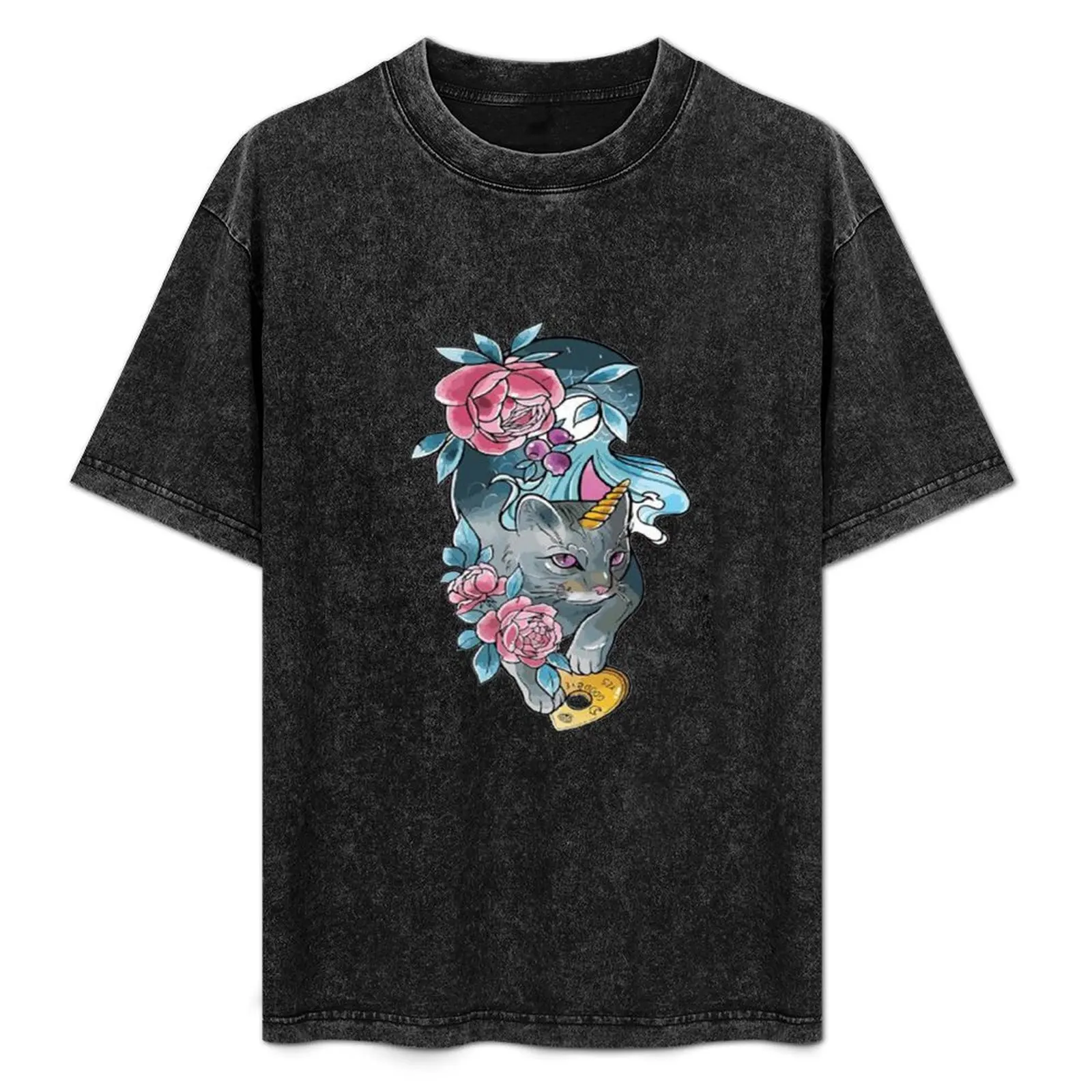 

Unicorn Cat on the Rose T-Shirt man clothes summer clothes baggy shirts plain white t shirts men