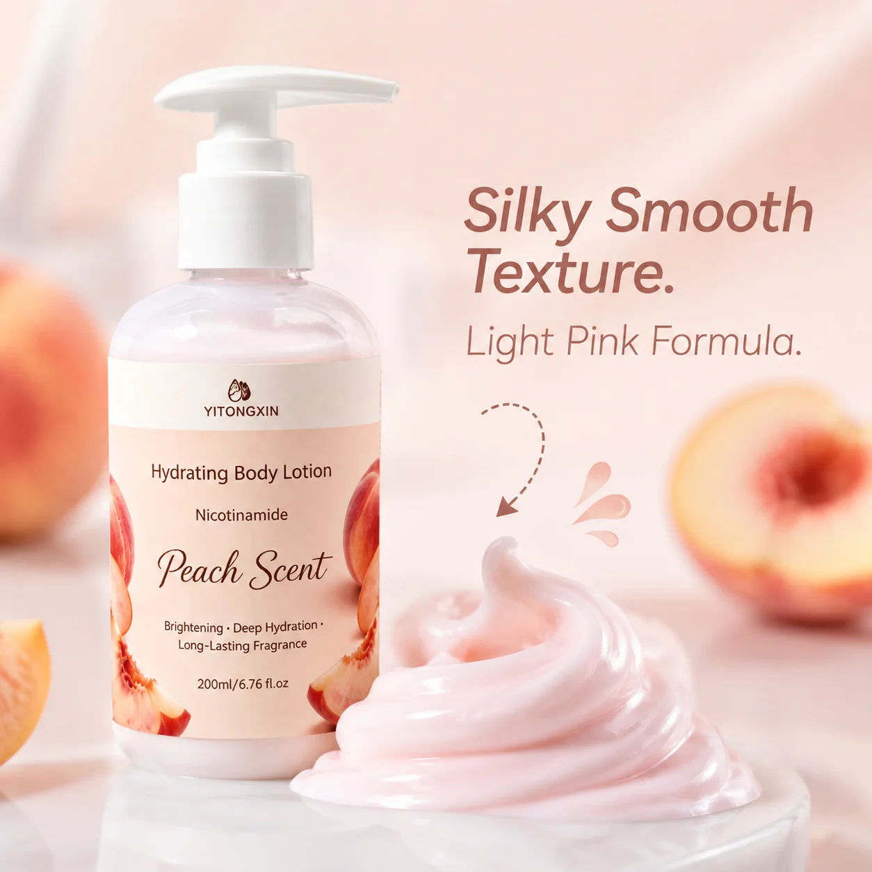 Peach Scent Niacinamide Body Lotion - Deep Hydrating Brightening Moisturizer Gently Softens Keratin, 200ml