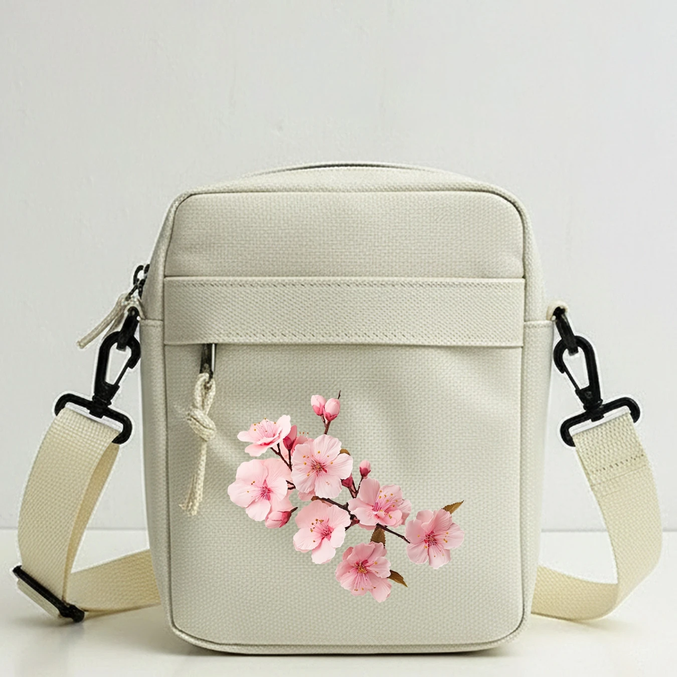 Sakura Pattern Crossbody Bag Adjustable Strap, Lightweight Multi Pocket Shoulder Purse, Travel, Cycling, Casual, Outdoor Use