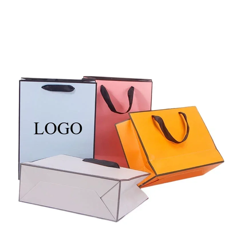 100pcs Custom Logo Paper Gift Bag Clothing Cosmetic Shopping Bag Gift Tote Personalized Jewelry Bag