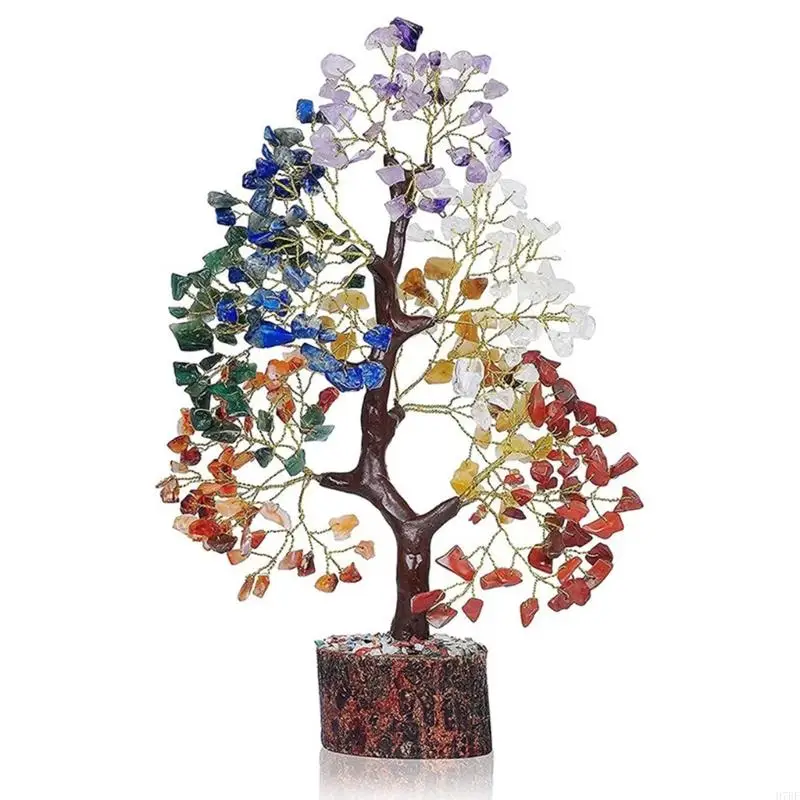 Handcrafts Colorful Crystal Stone Tree Figurine Ornament for Wealth and Positive Energy Office and Home Desktop Decors