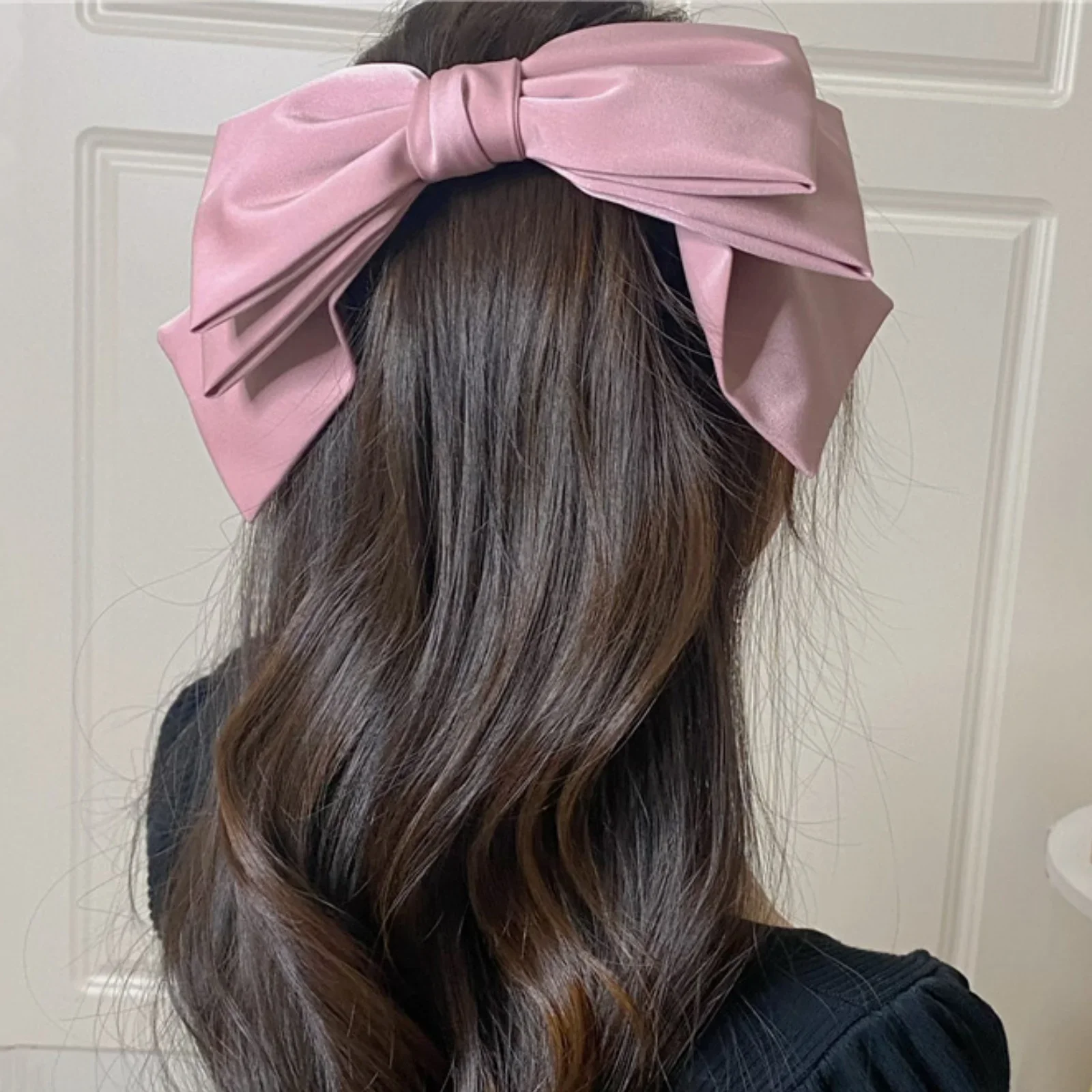 Neue große Satin-Haarspange, Haarschleifen für Mädchen und Frauen, einfarbig in Rosa und Schwarz, mehrlagige Haarnadel, koreanische Mode-Haarspangen für Haar-Accessoires – Detail 7