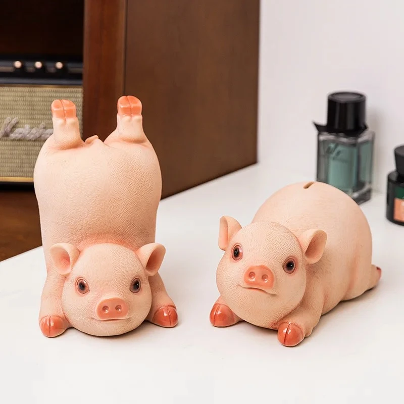 Cute Simulated Piggy Child Savings Jar Creative Piggy Bank Desk Decoration Ornaments Animal Resin Sculpture Room Aesthetic Decor
