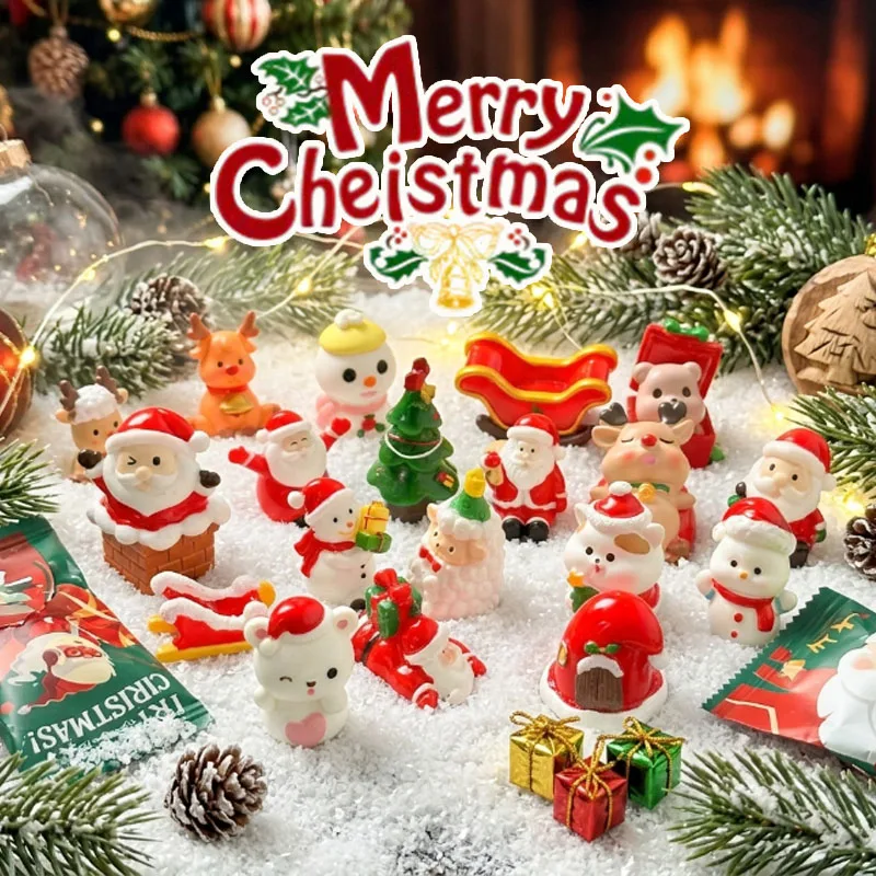 1-50PCS Christmas Miniature  Santa Snowman Elf Resin Figurine Pendant for Xmas Tree Holiday Decoration Gift
