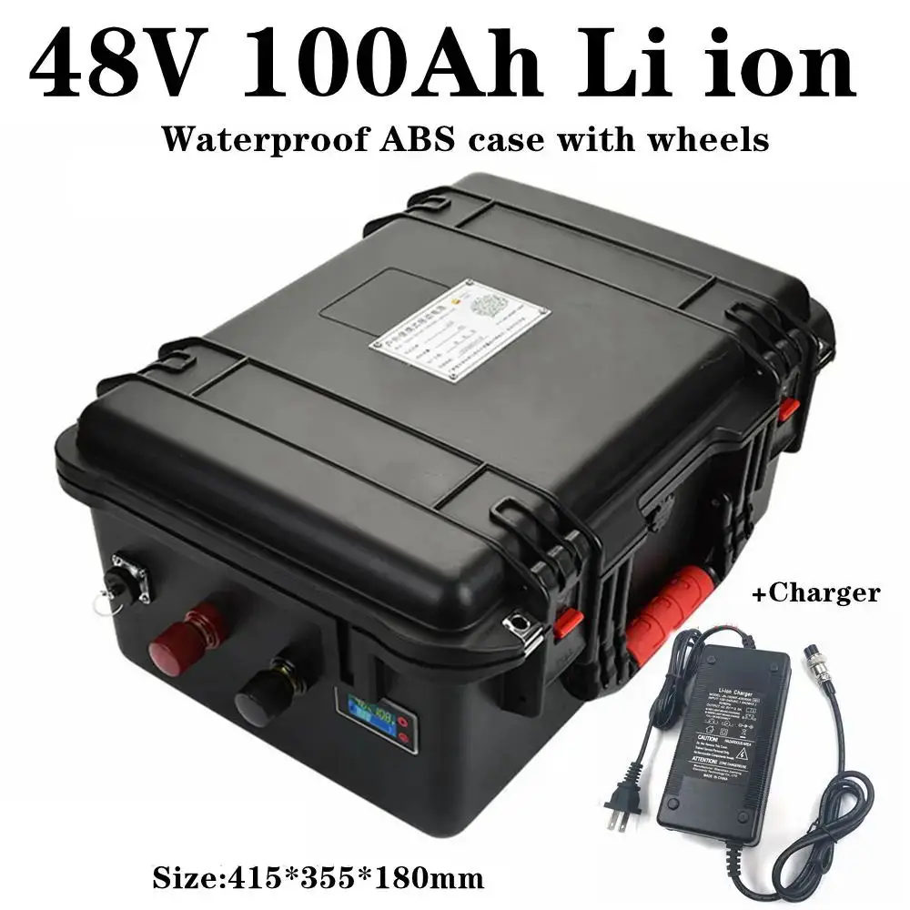 

waterproof lithium ion 48V 100AH li ion BMS Wheeled trolley case for 7000w 5000w Tricycle Cleaning car scooter + 10A charger