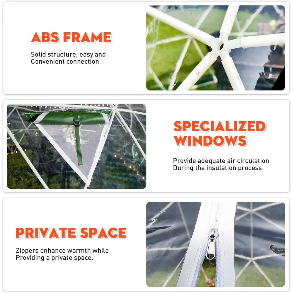 خيمة قبة PVC جيوديسية بطول 12 قدم، منزل فقاعات خارجي مقاوم للماء مع سلاسل إضاءة بطول 10 أمتار للحديقة والفناء والمناسبات