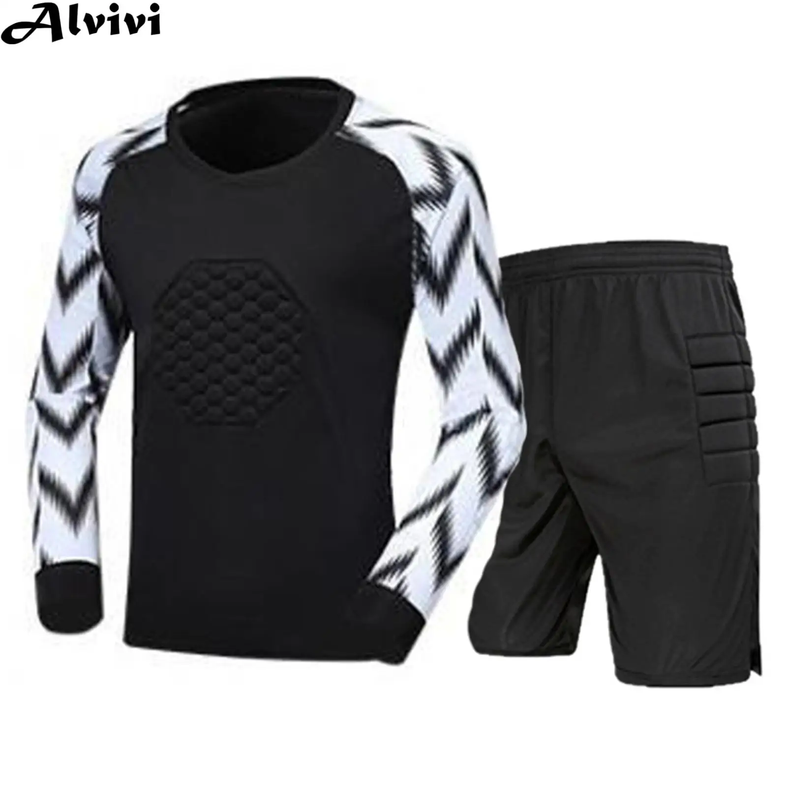 Kids Boys Soccer Goalkeeper Outfit Football Basketball Game Training Uniform Long Sleeve Soft Padded Top with Shorts Sportswear