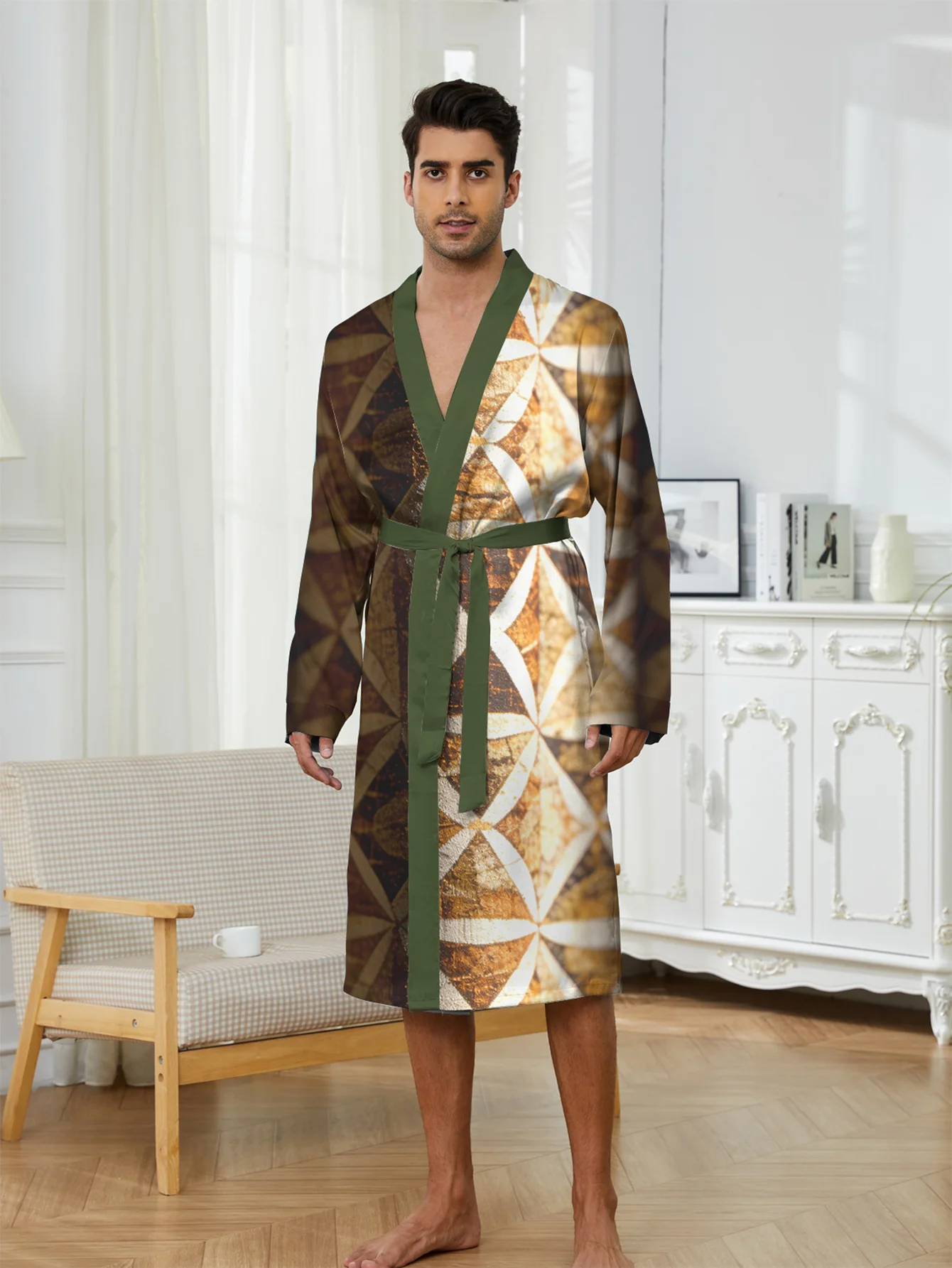 Men's Fashionable Robe, Fast Drying Non Fading Digital Printed Casual and Comfortable Long Bathrobe