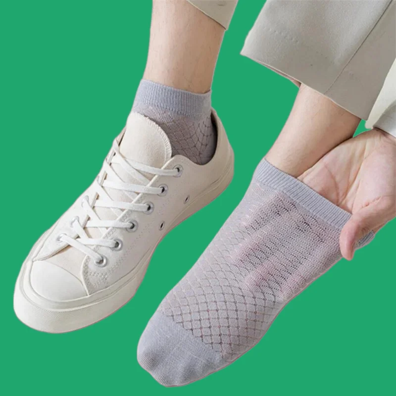 5 Pairs High Quality Men's Breathable Mesh Boat Socks Sweat-absorbing Thin Cotton Male Short Socks Low Tube Sports Ankle Socks