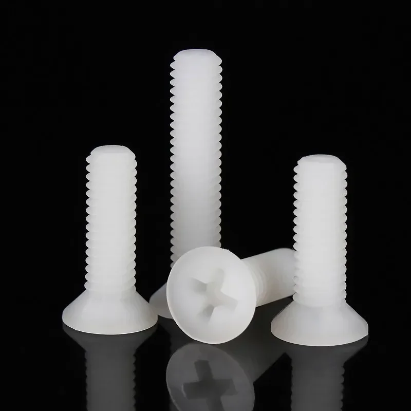 M2-M8 White Nylon Phillips Countersunk Head Screws Plastic Flat Head Bolts Length 4-40mm Insulated Hardware Fasteners
