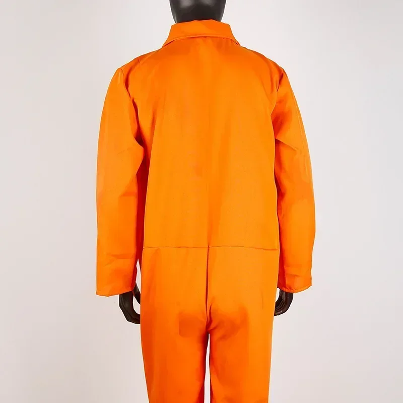 Men Women Orange Prisoner Jumpsuit Cosplay Halloween Carnival Costumes For Adult Criminal Jailbird Inmate Bodysuit