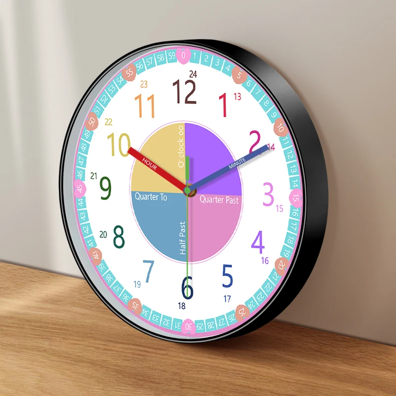 Early Education Wall Clock Creative Cartoon Colorful Clock for Study Kid's Room Time Management Home Decoration 8/10/12 Inch