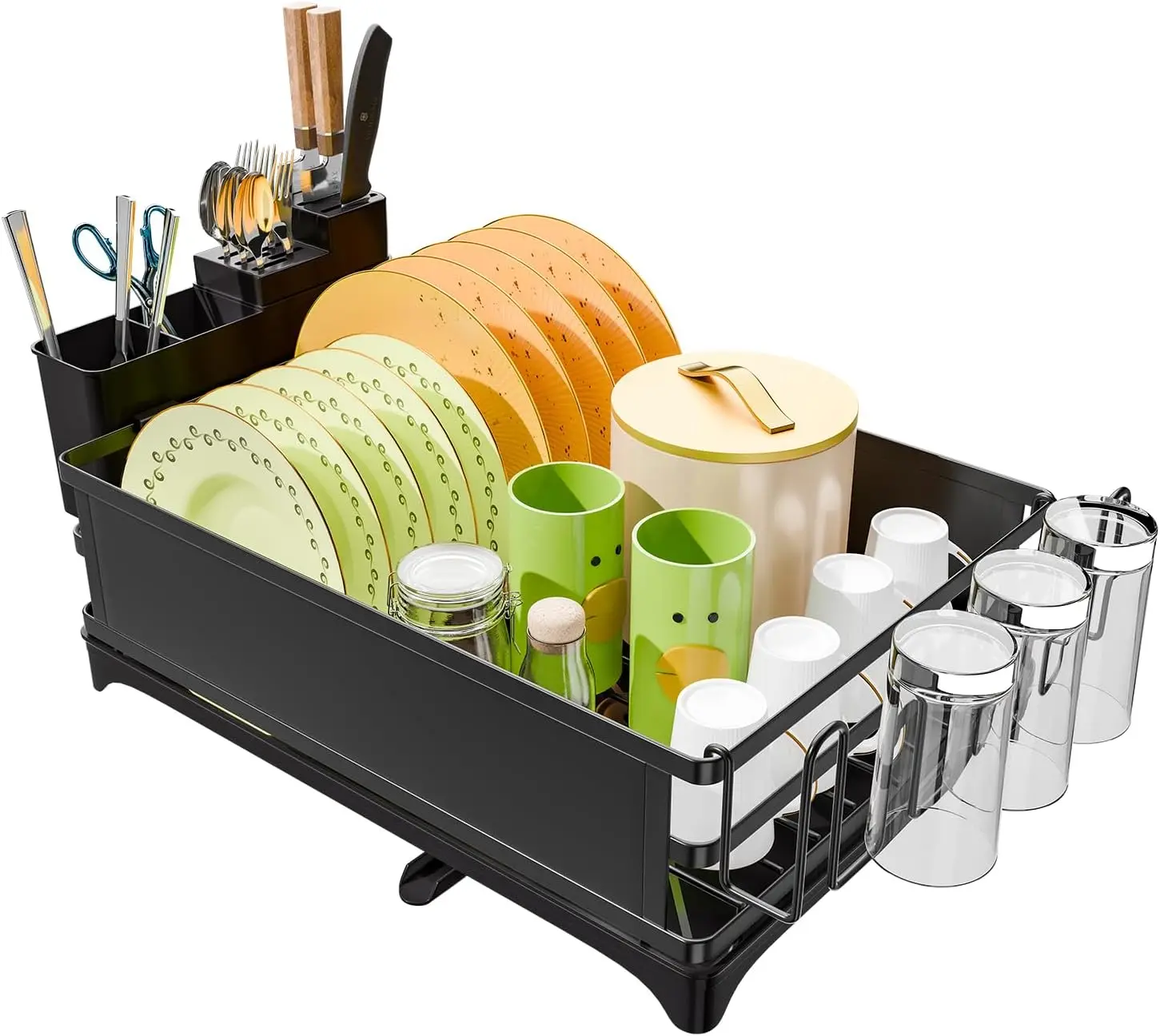 

Популярная сушилка для посуды с поддоном, большая вместительная черная сушилка для кухонной столешницы