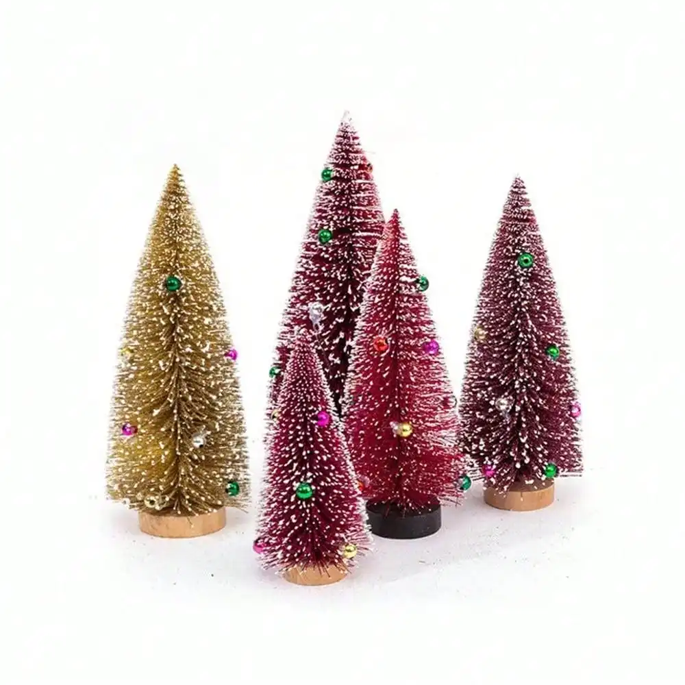 1Pc Mini Christmas Tree Cedar Tree Snowflake Pine Needle Tree Doll House Festival Tabletop Miniature Snow Decor