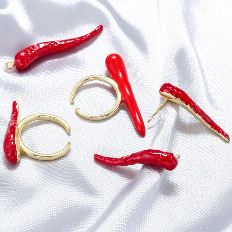 ZHUKOU Premium Texture Pepper Chilli Series Style Ring Earrings Ladies Sexy Jewellery Accessories 1pc:VD1907