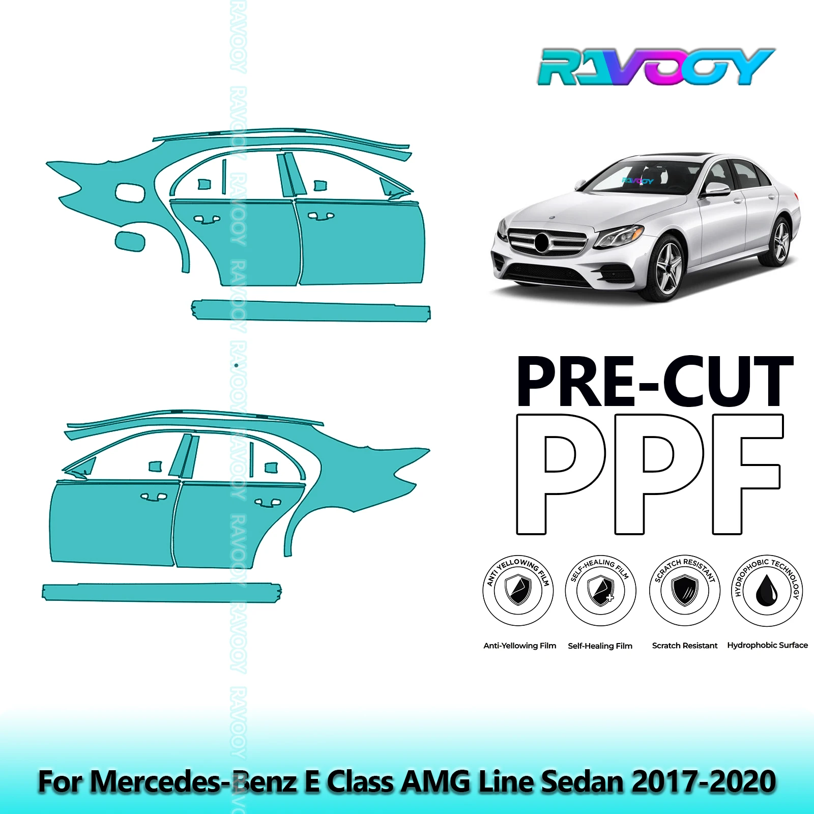 

For Mercedes-Benz E Class AMG Line Sedan 2017-2020 8.5mil Pre-Cut PPF Door & A/B Pillar Kit TPU Paint Protection Film Set