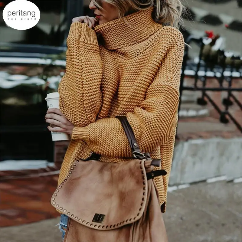 

Pullover Women Sweaters Fashion 2024 Turtleneck Oversized Knitted Sweater Warm Winter Long Tops Pull Femme Hiver